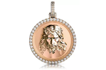 Rosa rosa 14k oro 585 Jesús icono colgante con rubí zircon cgpj004r