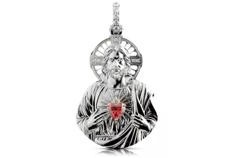 Plata 925 Jesús icono colgante con ruby pj006s