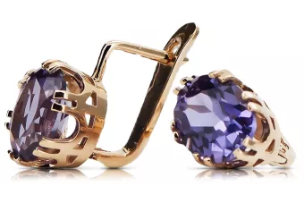 Rožinės rožinės spalvos 14k 585 auksiniai auskarai vec016 Vintage rusiško sovietinio stiliaus