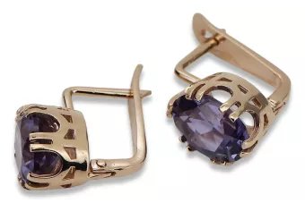 أقراط من الذهب الوردي عيار 14 قيراطًا 585 بتصميم على الطراز السوفييتي الروسي العتيق vec016