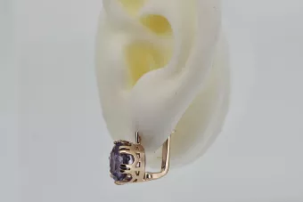 أقراط من الذهب الوردي عيار 14 قيراطًا 585 بتصميم على الطراز السوفييتي الروسي العتيق vec016