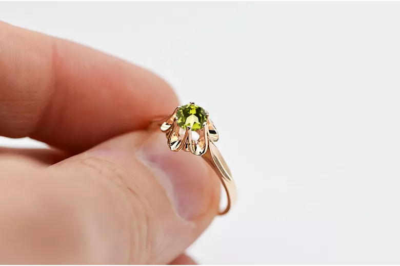 Inel de bijuterii vintage Galben Peridot Original Vintage 14K Aur Roz vrc004r