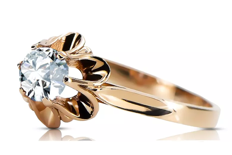 خاتم أصلي من الذهب الوردي عيار 14 قيراط مرصع بالزركون من Vintage Jewlery vrc004r