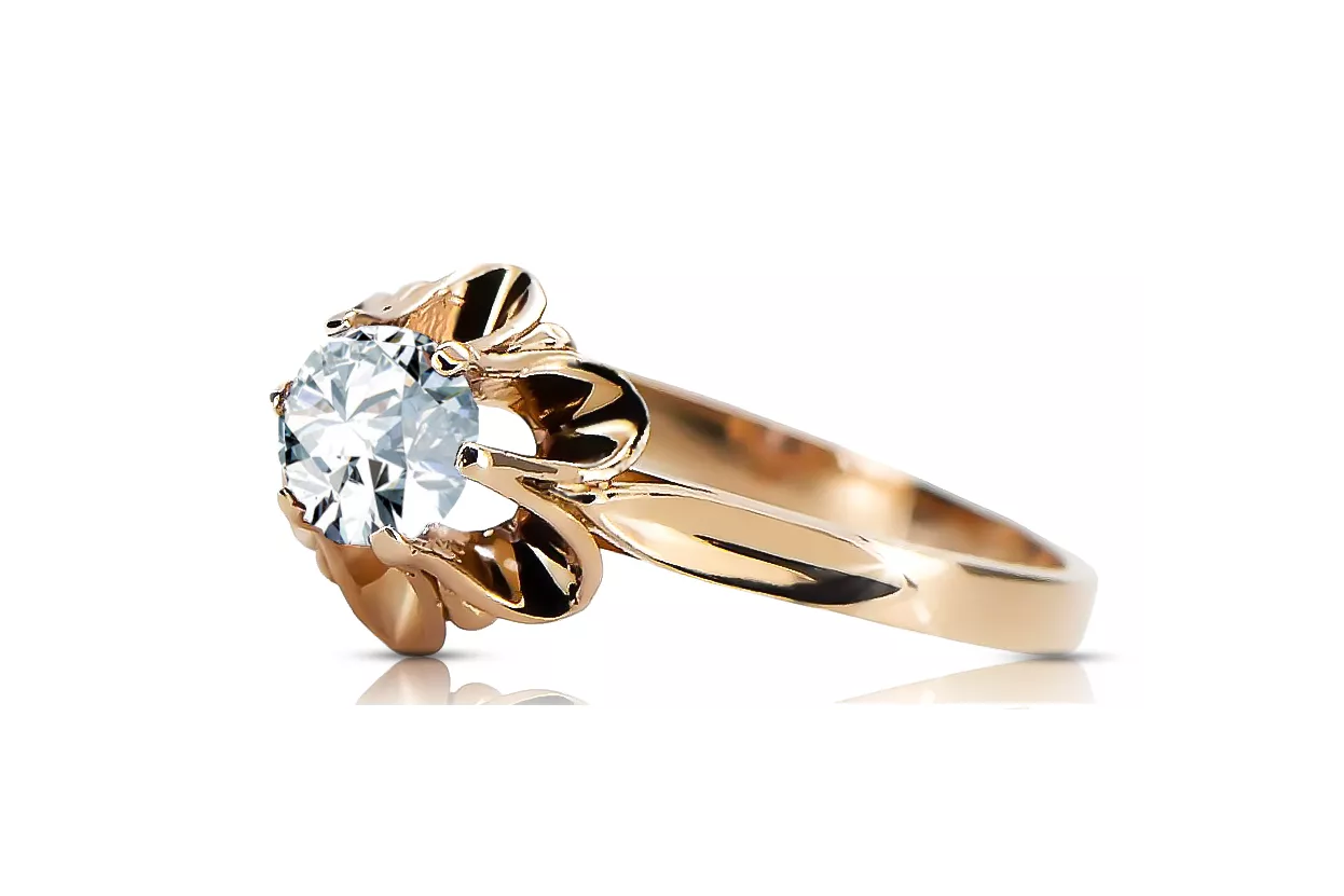 خاتم أصلي من الذهب الوردي عيار 14 قيراط مرصع بالزركون من Vintage Jewlery vrc004r