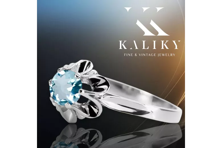 Klasický vinobraní Aquamarine Ring 925 Sterling Silver VRC004S