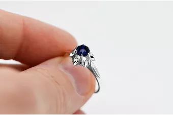 خاتم من الفضة الاسترلينية عيار 925 مرصع بالياقوت الأزرق القديم vrc004s