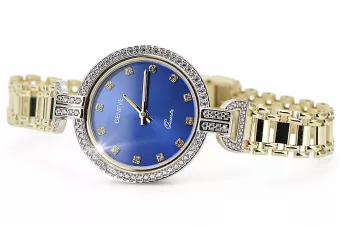 Amarillo dama de oro de 14k reloj de Geneve Lady esfera azul de regalo lw004ydbl