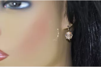 Rosa vintage rosa 14k 585 pendientes de flor de oro ven163