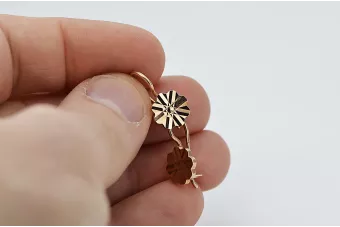 Vintage rose pink 14k 585 gold flower earrings ven163