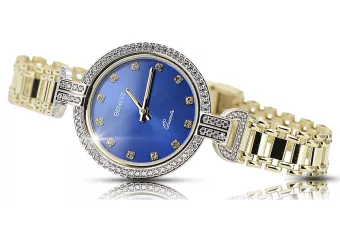 Ένα πανέμορφο 14k χρυσό γυναικείο ρολόι Geneve με μπλε διάγραμμα lw004ydbl