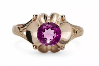 خاتم جمشت أصلي من الذهب الوردي عيار 14 قيراطًا من صناعة يدوية عتيقة vrc377r