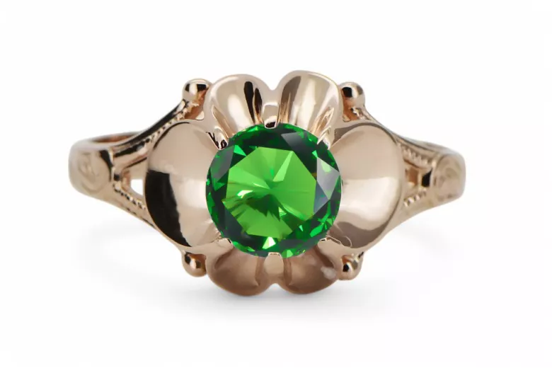 Ring Vintage style Emerald Original Vintage 14K Rose Gold vrc377r