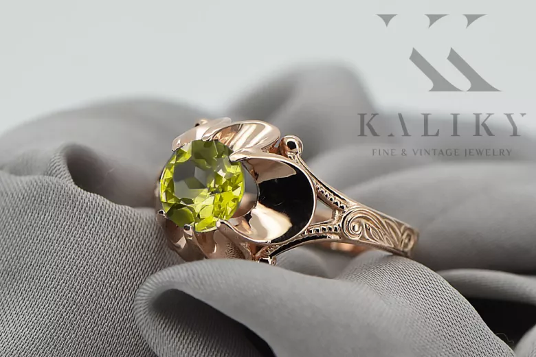 Style vintage Ring Yellow Peridot Original Vintage 14K Rose Gold vrc377r