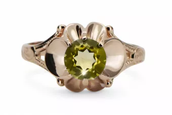 Vintage style Ring Yellow Peridot Original Vintage 14K Rose Gold vrc377r