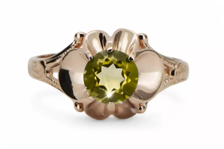 Style vintage Ring Yellow Peridot Original Vintage 14K Rose Gold vrc377r