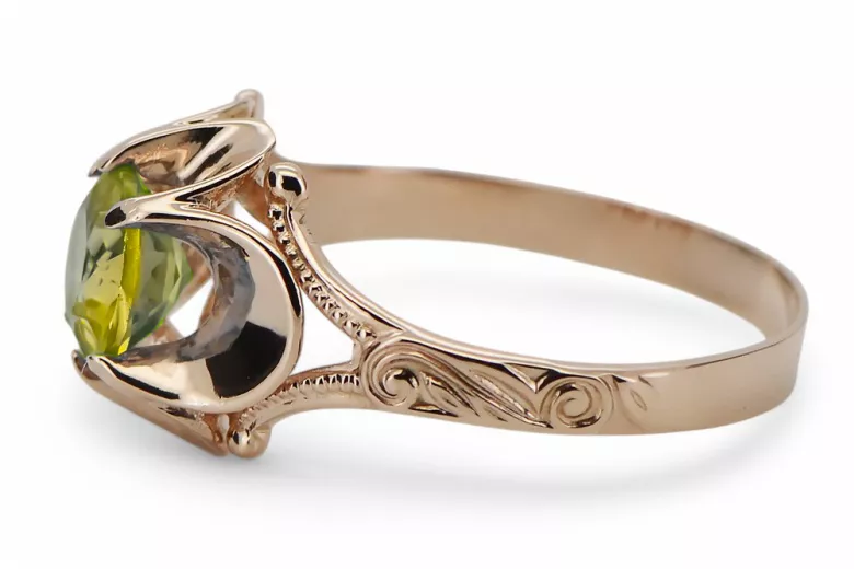 Vintažinio stiliaus žiedas Geltonas Peridotas Originalus Vintage 14K Rose Gold vrc377r