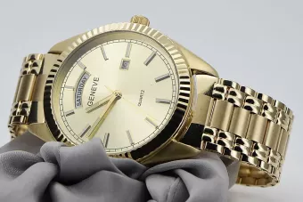 Zlaté mužské hodinky 14k 585 Geneve MW008YDY & MBA006YO