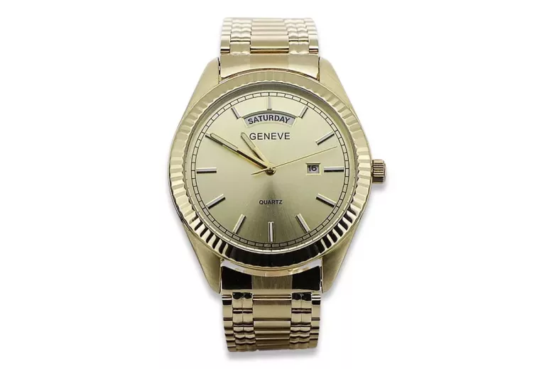 Zlaté mužské hodinky 14k 585 Geneve MW008YDY & MBA006YO