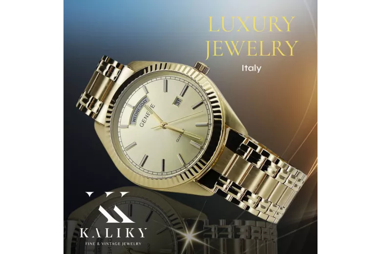 Zlaté mužské hodinky 14k 585 Geneve MW008YDY & MBA006YO