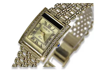 Złoty zegarek damski 14k Geneve z brylantami 0.25ct lwd035ydy&lbw001y