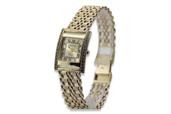 14K Gold Diamond Жіноча годинник, прямокутник 0.25ct lwd035ydy&lbw001y