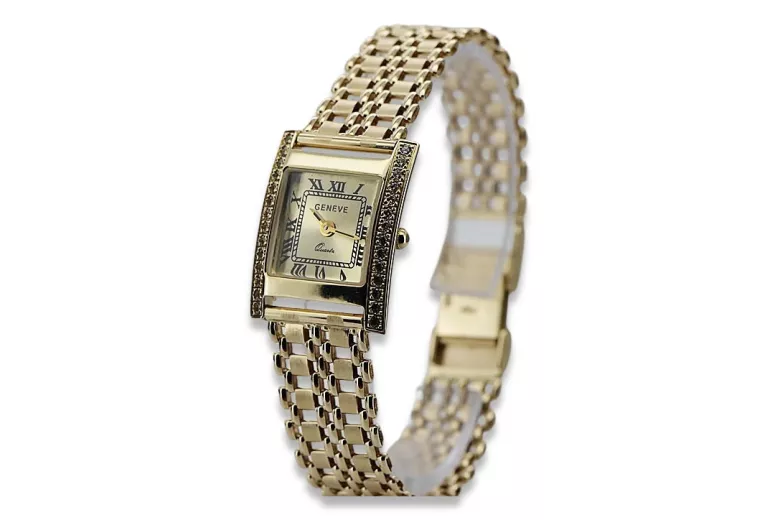 Złoty zegarek damski 14k Geneve z brylantami 0.25ct | Zlotychlopak.pl