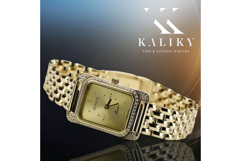 14k aukso moteriškas apyrankės laikrodis Geneve lw054ydg&lbw004y