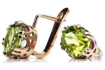 Жълт перидот Оригинално ретро 14k розово злато Обеци Винтидж стил vec016r