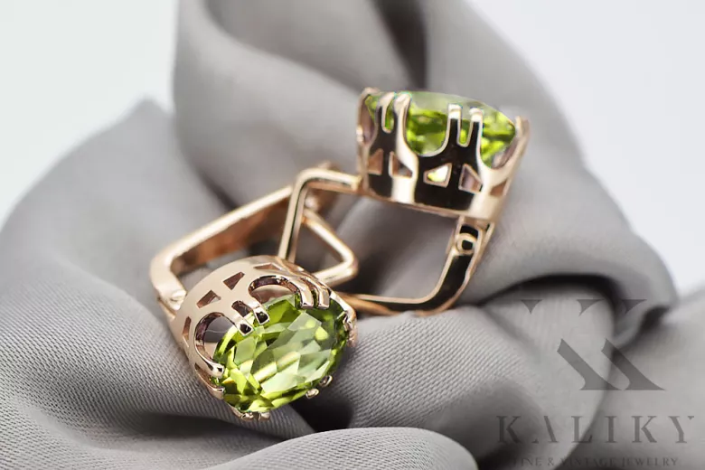 Earrings Vintage craft Yellow Peridot Original Vintage 14K Rose Gold vec016r