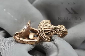 أقراط من الذهب الوردي عيار 14 قيراطًا 585 على شكل ورقة شجر عتيقة ven214