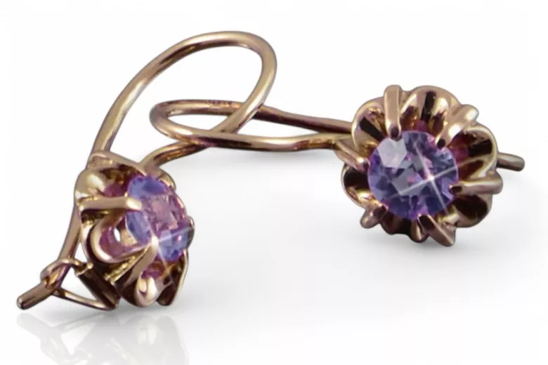 Boucles d’oreilles en or rose soviétique russe 14k 585 vec060 alexandrite rubis émeraude saphir ...