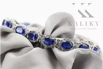 Bratara tenis din aur alb de 14k cu diamante si safit tbd001w