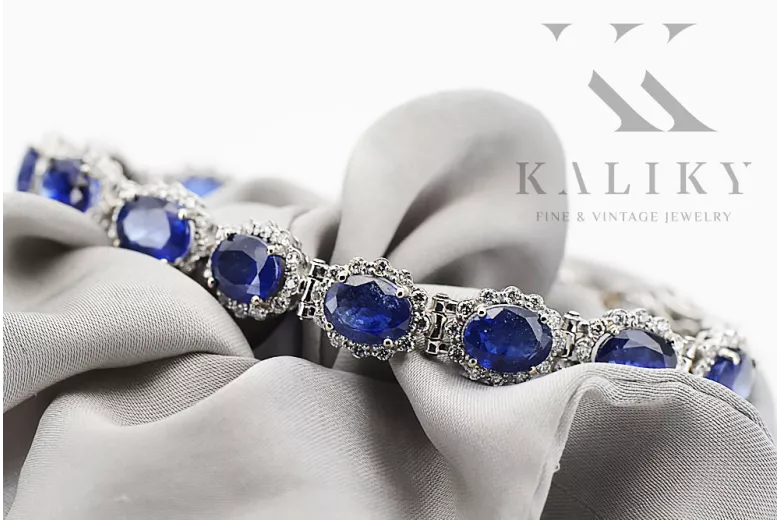 Bratara tenis din aur alb de 14k cu diamante si safit tbd001w