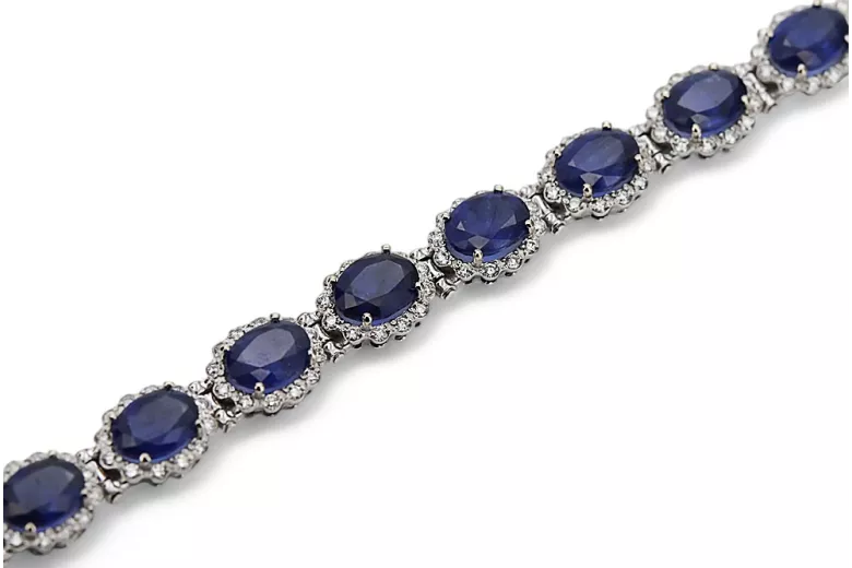 Bratara tenis din aur alb de 14k cu diamante si safit tbd001w