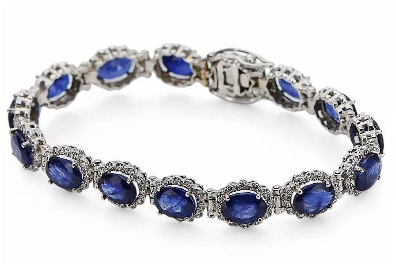 Bratara tenis din aur alb de 14k cu diamante si safit tbd001w