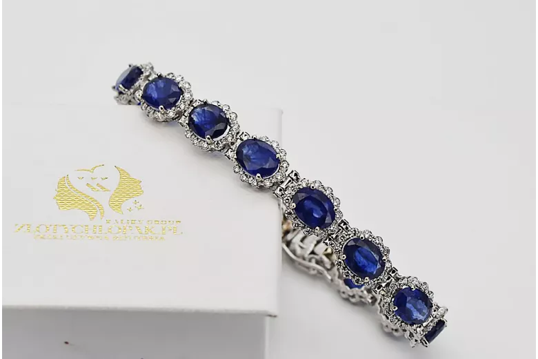 Bratara tenis din aur alb de 14k cu diamante si safit tbd001w