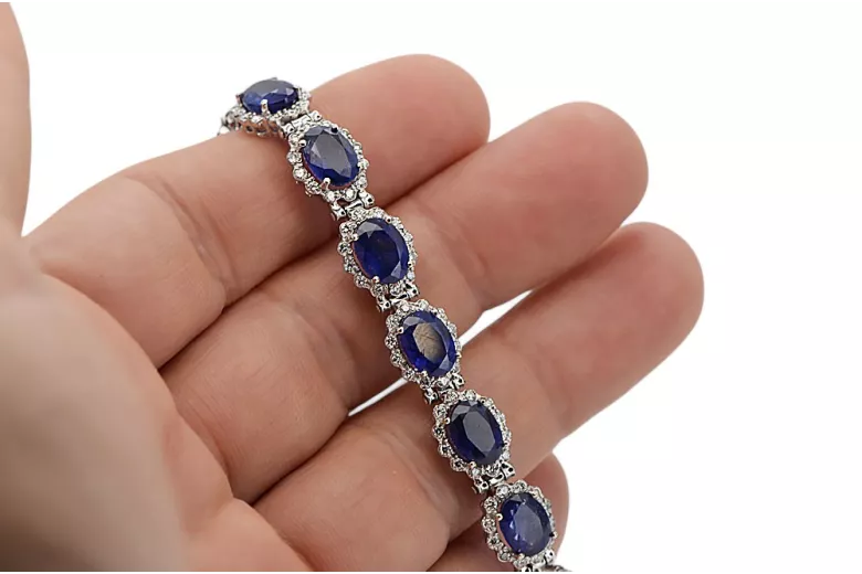 Bratara tenis din aur alb de 14k cu diamante si safit tbd001w