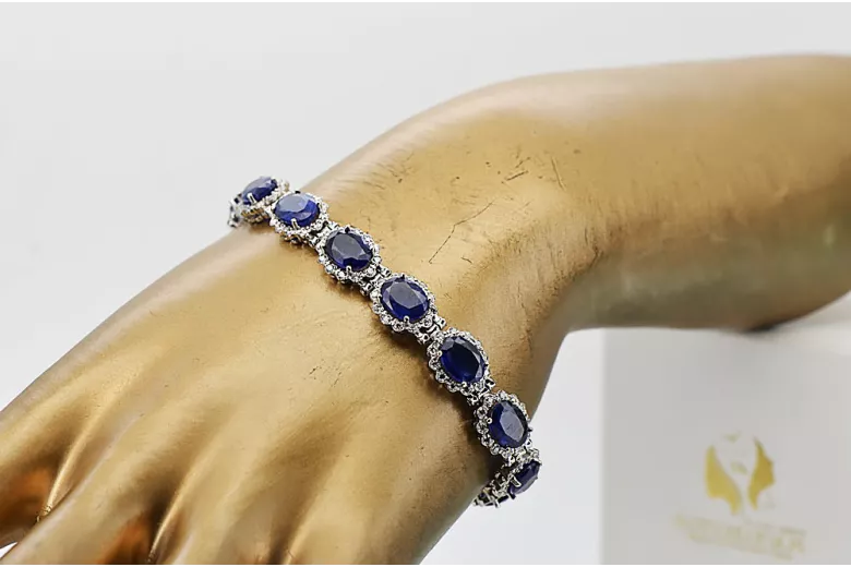 Bratara tenis din aur alb de 14k cu diamante si safit tbd001w