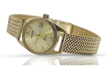 Желтое 14-килограммовое золото Geneve Lady 0.25ct Алмазные часы lwd078ydy&lbw003