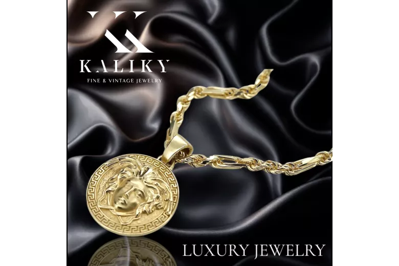 Greek style medallion & Corda Figaro 14k gold chain cpn049y&cc082y