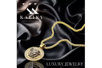 Auksinis pakabukas Medusa graikiškas raštas 14k 585 su karališka grandinėle cpn053ywS&cc014y