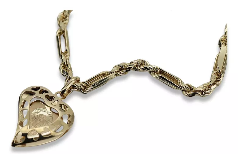 Mutter Gottes Jungfrau Maria 14k gold Anhänger & Corda Figaro Kette pm017yM&cc004y3,5mm45