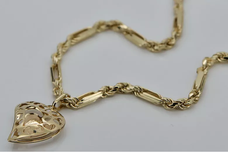 Mutter Gottes Jungfrau Maria 14k gold Anhänger & Corda Figaro Kette pm017yM&cc004y3,5mm45