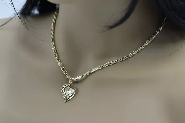 Mutter Gottes Jungfrau Maria 14k gold Anhänger & Corda Figaro Kette pm017yM&cc004y3,5mm45