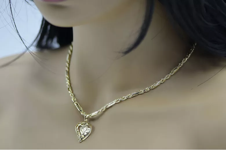 Mutter Gottes Jungfrau Maria 14k gold Anhänger & Corda Figaro Kette pm017yM&cc004y3,5mm45