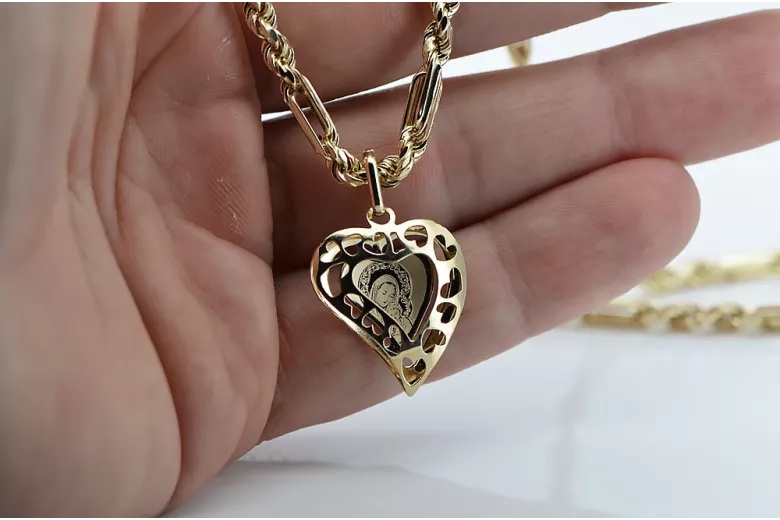 Mutter Gottes Jungfrau Maria 14k gold Anhänger & Corda Figaro Kette pm017yM&cc004y3,5mm45