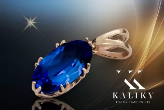 Μενταγιόν με ζαφείρι, αυθεντικό vintage προϊόν, ροζ χρυσό 14 καρατίων, vintage κοσμήματα vpc019r