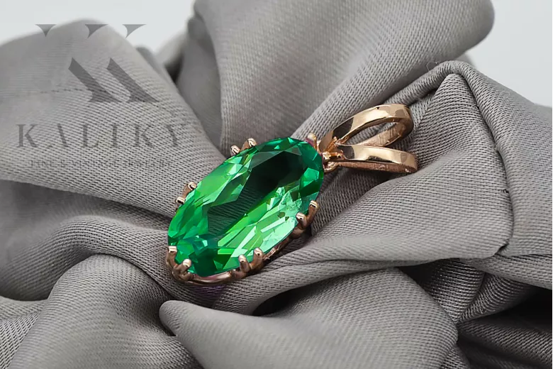 Emerald Original Vintage 14K Rose Gold Pendant Vintage vpc019r