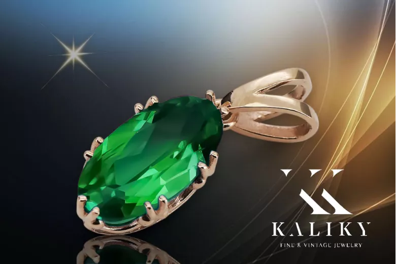Emerald Original Vintage 14K Rose Gold Pendant Vintage vpc019r