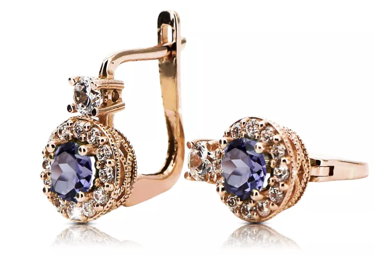 14K Rose gold Alexandrite Earrings Vintage Jewlery cec003r